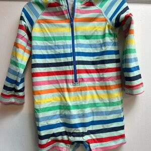 Primary Rainbow Striped Kids Rashguard Swimsuit - Size 12-18 months